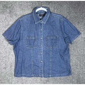 Vintage Sonoma Snap Front Denim Shirt Womens Size 1X Blue Short Sleeve Pockets